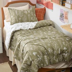 imageBedsure TwinTwin XL Comforter Set  Sage Green Bed Set 2 Pieces Cute Floral Bedding 1 Soft Reversible Botanical Flowers Comforter and 1 Pillow Sham02  Olive Green
