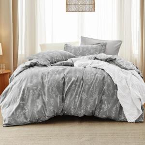 imageBedsure TwinTwin XL Comforter Set  Sage Green Bed Set 2 Pieces Cute Floral Bedding 1 Soft Reversible Botanical Flowers Comforter and 1 Pillow Sham04  Grey