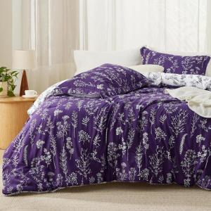 imageBedsure TwinTwin XL Comforter Set  Sage Green Bed Set 2 Pieces Cute Floral Bedding 1 Soft Reversible Botanical Flowers Comforter and 1 Pillow Sham16  Dark Purple