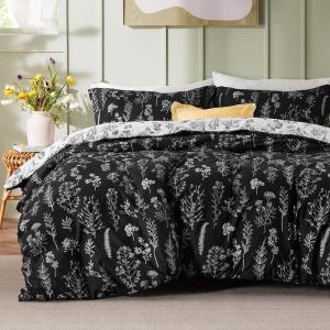 imageBedsure TwinTwin XL Comforter Set  Sage Green Bed Set 2 Pieces Cute Floral Bedding 1 Soft Reversible Botanical Flowers Comforter and 1 Pillow Sham22  Black
