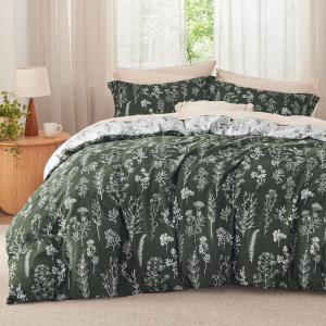 imageBedsure TwinTwin XL Comforter Set  Sage Green Bed Set 2 Pieces Cute Floral Bedding 1 Soft Reversible Botanical Flowers Comforter and 1 Pillow Sham25  Dark Olive Green