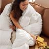 imageBedsure Feather Down Comforter Queen Size Ultra Soft Cotton Blend Fabric Luxurious Fluffy Hotel Duvet Insert with Storage Bag ampamp 8 Corner Tabs 90x90 Inches WhiteWhite