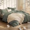 imageBedsure 5 PCS Cotton Comforter Set with Waffle Throw Blanket  Breathable Bedding Set for All Seasons Olive Green Queen Comforter Pillow Shams Beige 100 Cotton Blanket Throw Pillow02  Grayish Olive Green  Cotton