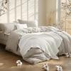 imageBedsure 5 PCS Cotton Comforter Set with Waffle Throw Blanket  Breathable Bedding Set for All Seasons Olive Green Queen Comforter Pillow Shams Beige 100 Cotton Blanket Throw Pillow01  Beige  Cotton