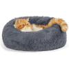 imageBedsure Calming Cat Beds for Indoor Cats  Small Cat Bed Washable 20 inches AntiSlip Round Fluffy Plush Faux Fur Pet Bed Fits up to 15 lbs Pets Aqua BlueDark Grey
