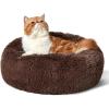 imageBedsure Calming Cat Beds for Indoor Cats  Small Cat Bed Washable 20 inches AntiSlip Round Fluffy Plush Faux Fur Pet Bed Fits up to 15 lbs Pets Aqua BlueCoffee