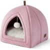 imageBedsure Cat Beds for Indoor  2 in 1 Cat Cave House Tent for Kittens and Small Pets with Removable Washable Cushioned Pillow Foldable Kitten Hideaway with NonSlip Bottom Beige 16 inchesPink