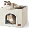 imageBedsure Cat Beds for Indoor Cats  Large Cat Cave for Pet Cat House with Fluffy Ball Hanging and Scratch Pad Foldable Cat Hideaway 165x165x13 inches Loden GreenIvory