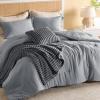 imageBedsure Comforter Queen Size 5 Pieces  Queen Size Comforter Set with Checkered Throw Blanket and Decorative Pillow Lightweiget Bedding All Season Bedding Sets Linen Beige03  Dark Grey Striped