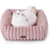 imageBedsure Cute Dog Bed for Small Medium Dogs  Washable Furry Puppy Beds Rectangle Orthopedic Corduroy Fleece Pet Beds with Removable Zipper Cover 25x21x7inches Blush PinkBlush Pink