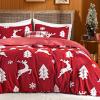 imageBedsure Fluffy Christmas Duvet Cover Set  Ultra Soft Plush Shaggy Comforter Cover Queen Size Warm Flannel Fleece Bed Sets for Winter 3 Pieces Reindeer Pattern Red10  Red Reindeer No Comforter