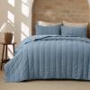 imageBedsure Luxury Velvet Quilt King Size Set  Lightweight Velvet Comforter King Corduroy Cloud Bedspread Coverlet Quilted Bedding Set Soft Winter Quilt with 2 Pillow Shams 106quotx96quot Ivory White08  Dusty Blue