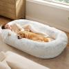 imageBedsure Memory Foam Human Dog Bed 72quotx48quotx12quot Calming Giant Human Dog Bed for Adults People Fits Pet Families with Storage Pocket Fluffy Faux Fur Orthopedic Dog Bean Bed PinkMisty Grey