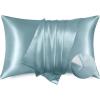 imageBedsure Satin Pillowcase for Hair  Ivory Satin Pillow Cases Standard Size with Zipper 2 Pack Similar to Silk Pillow Cases for Skin Silky ampamp Soft Gifts for Women Men 20x26 Inches17  Grey Blue  Zipper