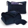 imageBedsure Travel Blanket Airplane Compact with Storage Bag Packable Blanket with Eye Mask Lightweight 2in1 Travel Essentials Functioned as Pillow for Airplane Comfort and Warmth GreyNavy