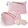 imageBedsure Travel Blanket Airplane Compact with Storage Bag Packable Blanket with Eye Mask Lightweight 2in1 Travel Essentials Functioned as Pillow for Airplane Comfort and Warmth GreyPink