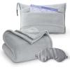 imageBedsure Travel Blanket Airplane Compact with Storage Bag Packable Blanket with Eye Mask Lightweight 2in1 Travel Essentials Functioned as Pillow for Airplane Comfort and Warmth GreyGrey