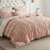 imageBedsure Waffle Queen Comforter Set  Linen Soft Cotton Bedding Set for All Seasons Stripe Fluffy Bed Set 3 Pieces with 1 Waffle Weave Comforter Queen Size and 2 Pillow Shams05  Pink