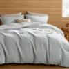 imageBedsure Waffle Queen Comforter Set  Linen Soft Cotton Bedding Set for All Seasons Stripe Fluffy Bed Set 3 Pieces with 1 Waffle Weave Comforter Queen Size and 2 Pillow Shams04  Grey
