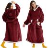 imageBedsure Wearable Blanket Hoodie Long Hooded Blanket Sweatshirt as Birthday Gifts for Women Cozy Sherpa Hoodie for Adult Standard Dark PurpleBurgundy