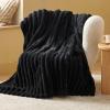 imageBedsure White Throw Fleece Blanket for Couch  Super GentleSoft Cozy Blankets for Women Cute Small Throws for Girls 50x60 Inches Wider Striped DesignBlack