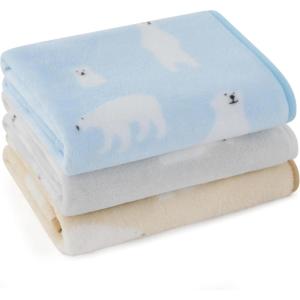 imageBedsure 1 Pack 3 Pet Blankets Super Soft Fluffy Premium Fleece Flannel Portable Throw Dog Blankets for Small Dogs Printed Cat Puppy Blanket PinkGreyBrown Small23x16 inchBear