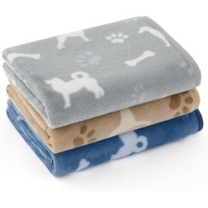 imageBedsure 1 Pack 3 Pet Blankets Super Soft Fluffy Premium Fleece Flannel Portable Throw Dog Blankets for Small Dogs Printed Cat Puppy Blanket PinkGreyBrown Small23x16 inchDog