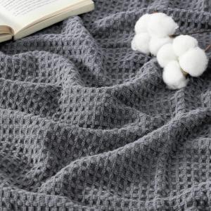 imageBedsure 100 Cotton Blanket Queen Size for Bed  Cozy Soft Lightweight and Breathable Basket Waffle Weave Blanket for Summer Home Decor Gift for Women Olive Green 90x90 inches04  Dark Grey