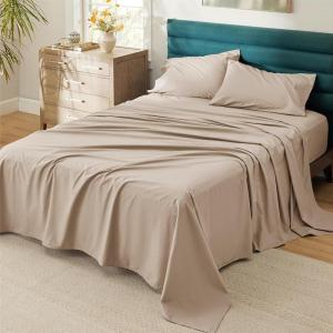 imageBedsure 100 Cotton Percale Sheets Queen Size Queen Sheet Set with Deep Pocket Up to 16 Inches Breathable ampamp Crirsp Soft Bedsheet ampamp Pillowcase Sets 4 Pieces White08  Taupe