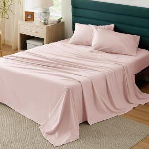 imageBedsure 100 Cotton Percale Sheets Queen Size Queen Sheet Set with Deep Pocket Up to 16 Inches Breathable ampamp Crirsp Soft Bedsheet ampamp Pillowcase Sets 4 Pieces White03  Pink