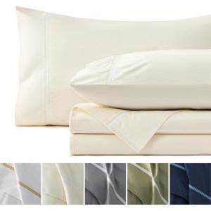 imageBedsure 100 Cotton Sheets King Size Set  500 Thread Count Cotton Sateen Bedsheets Luxury Hotel Quality Soft ampamp Breathable Bedsheets 16quot Deep Pocket 4Piece Include King Flat Sheet IvoryIvory