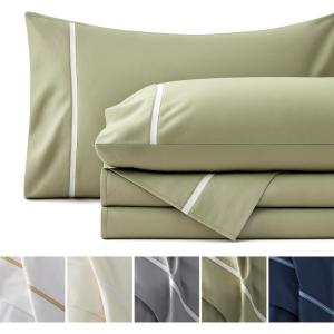 imageBedsure 100 Cotton Sheets King Size Set  500 Thread Count Cotton Sateen Bedsheets Luxury Hotel Quality Soft ampamp Breathable Bedsheets 16quot Deep Pocket 4Piece Include King Flat Sheet IvoryGreen