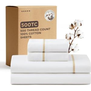 imageBedsure 100 Cotton Sheets King Size Set  500 Thread Count Cotton Sateen Bedsheets Luxury Hotel Quality Soft ampamp Breathable Bedsheets 16quot Deep Pocket 4Piece Include King Flat Sheet IvoryWhite