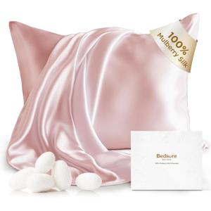 imageBedsure 100 Mulberry Silk Pillowcase for Hair and Skin Pink Silk Pillow Case with Hidden Zipper Gifts for Women Queen Size Single Pack20x30 Inches01  Pink