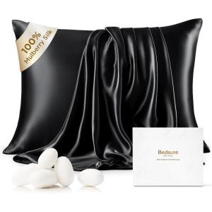 imageBedsure 100 Mulberry Silk Pillowcase for Hair and Skin Pink Silk Pillow Case with Hidden Zipper Gifts for Women Queen Size Single Pack20x30 Inches03  Black