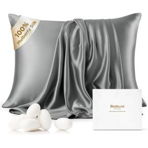 imageBedsure 100 Mulberry Silk Pillowcase for Hair and Skin Pink Silk Pillow Case with Hidden Zipper Gifts for Women Queen Size Single Pack20x30 Inches05  Grey
