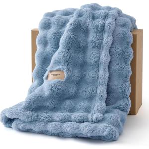 imageBedsure 3D Bubble Blanket for Couch  GentleSoft White Twin Blanket for Sofa Bed Room Decor  Luxury Warm Cozy Gifts for Women All Seasons Off White 60quot80quotCelestial Blue