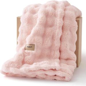 imageBedsure 3D Bubble Blanket for Couch  GentleSoft White Twin Blanket for Sofa Bed Room Decor  Luxury Warm Cozy Gifts for Women All Seasons Off White 60quot80quotCrystal Pink