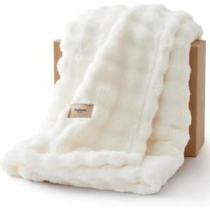imageBedsure 3D Bubble Blanket for Couch  GentleSoft White Twin Blanket for Sofa Bed Room Decor  Luxury Warm Cozy Gifts for Women All Seasons Off White 60quot80quotOff White