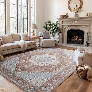 imageBedsure 5x7 Area Rugs for Living Room Machine Washable Rugs NonSlip Backing NonShedding Vintage Low Pile Easy Care Throw Carpet for Bedroom Dining Room Grey02  Taupe