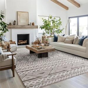 imageBedsure 5x7 Area Rugs for Living Room Machine Washable Rugs NonSlip Backing NonShedding Vintage Low Pile Easy Care Throw Carpet for Bedroom Dining Room Grey05  Khaki