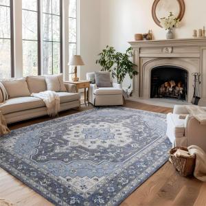 imageBedsure 5x7 Area Rugs for Living Room Machine Washable Rugs NonSlip Backing NonShedding Vintage Low Pile Easy Care Throw Carpet for Bedroom Dining Room Grey03  Grey
