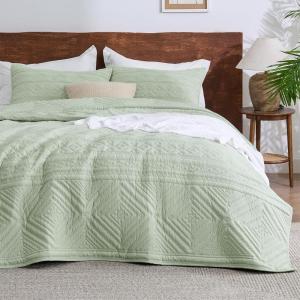 imageBedsure Boho Quilt King Size  Lightweight Bedspread King Size with Geometric Stitched Pattern White Farmhouse Soft Bedding Set Coverlet with 2 Pillow Shams for All Seasons 106x96 inches02  Sage Green