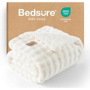imageBedsure Bubble Sherpa Throw Blanket for Couch  Fuzzy Fleece Thick Warm Blanket for Winter GentleSoft Cozy Plush Throw Gift for Women Room Decor White 50x60 Inches01  White