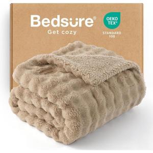 imageBedsure Bubble Sherpa Throw Blanket for Couch  Fuzzy Fleece Thick Warm Blanket for Winter GentleSoft Cozy Plush Throw Gift for Women Room Decor White 50x60 Inches02  Beige