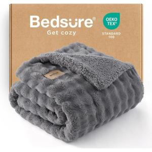 imageBedsure Bubble Sherpa Throw Blanket for Couch  Fuzzy Fleece Thick Warm Blanket for Winter GentleSoft Cozy Plush Throw Gift for Women Room Decor White 50x60 Inches03  Grey