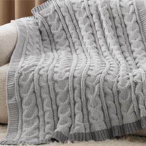 imageBedsure Cable Knit Throw Blanket for Couch Bed  Breathable Chenille Chunky Knit Throw Blanket for Decorative Gift GentleSoft Cozy and Warm for Winter and All Seasons Beige 50x60 Inches03  Grey
