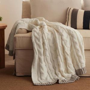 imageBedsure Cable Knit Throw Blanket for Couch Bed  Breathable Chenille Chunky Knit Throw Blanket for Decorative Gift GentleSoft Cozy and Warm for Winter and All Seasons Beige 50x60 Inches02  Cream