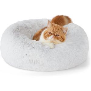 imageBedsure Calming Cat Beds for Indoor Cats  Small Cat Bed Washable 20 inches AntiSlip Round Fluffy Plush Faux Fur Pet Bed Fits up to 15 lbs Pets Aqua BlueFrost Grey