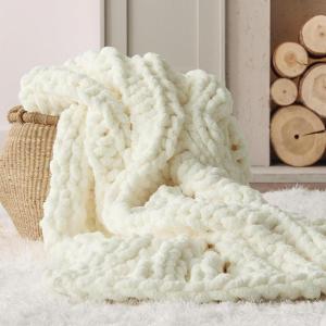 imageBedsure Chunky Knit Throw Blanket for Couch  100 Hand Knitted 506 lbs GentleSoft Blanket with Giant Chenille Yarn for Bed Living Room Home Decor Thick and Cozy Grey 50x60 Inches03  Cream White